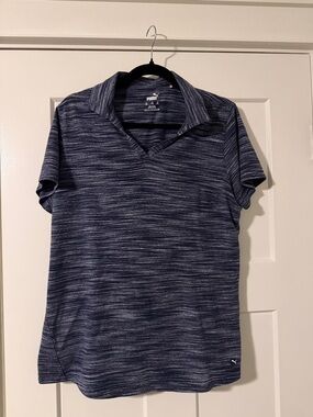 Puma Navy Heathered Short-Sleeve Polo